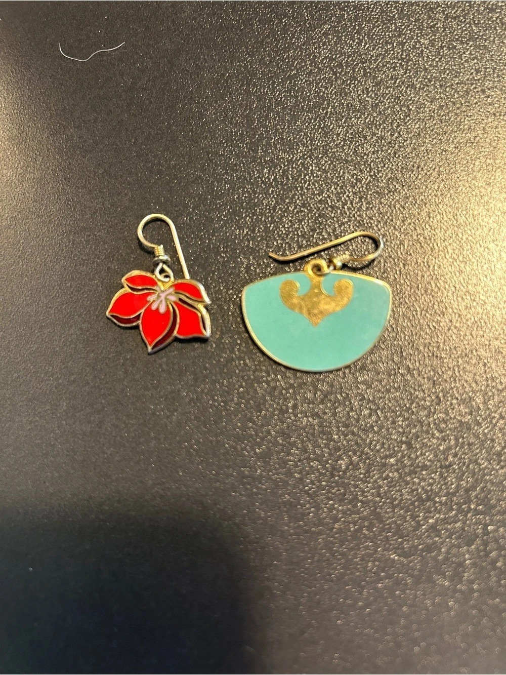 Laurel Burch Enamel Drop Earrings in Green & Red, Like New
